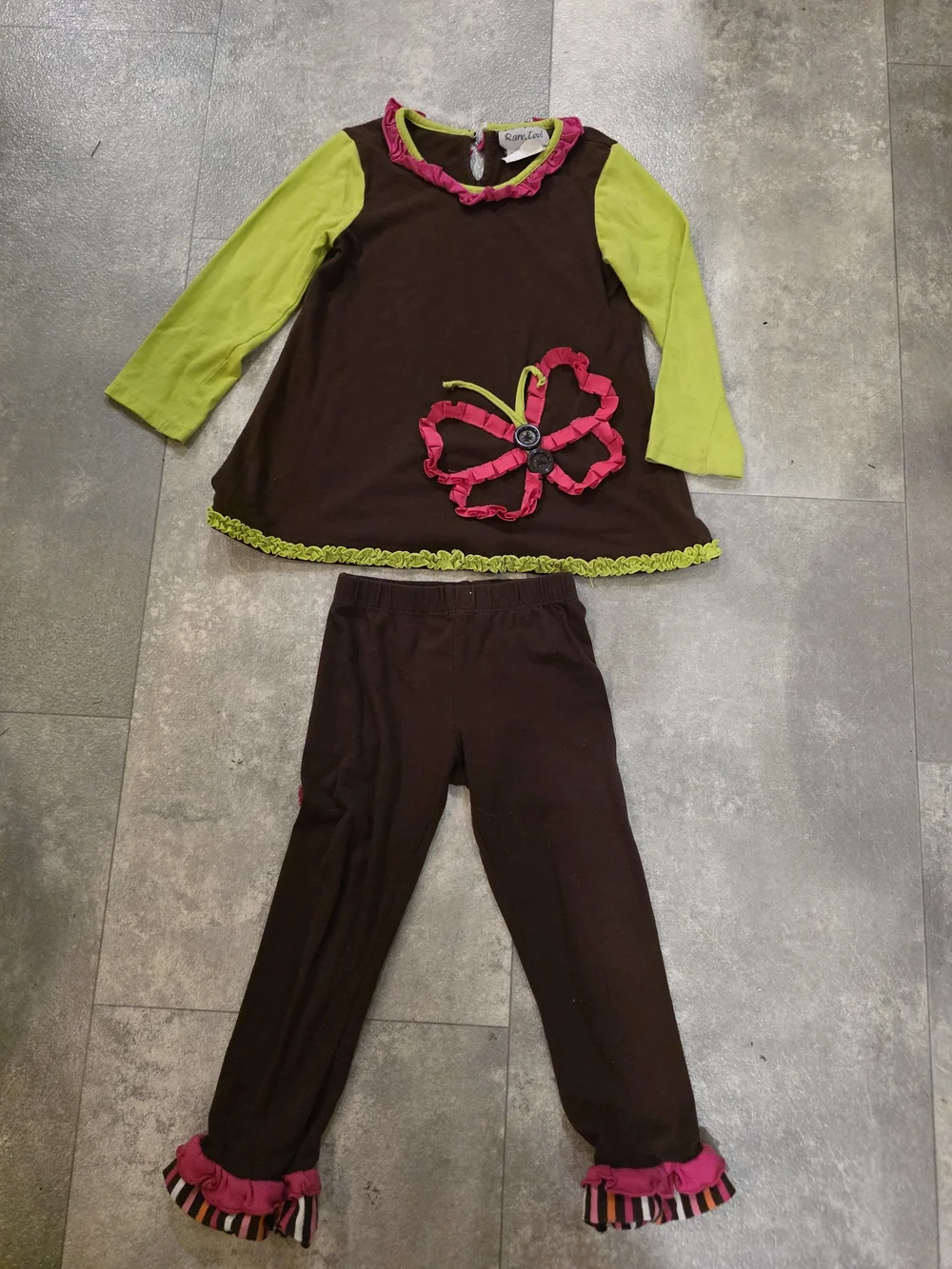Rare Too Brown & Lime Butterfly Girls' Matching Set 4T